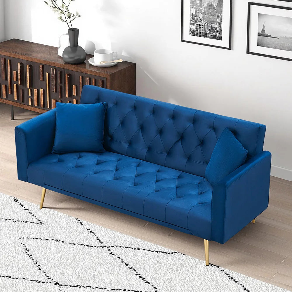 Velvet Convertible Futon Sofa Bed with Adjustable Reclining Backrest