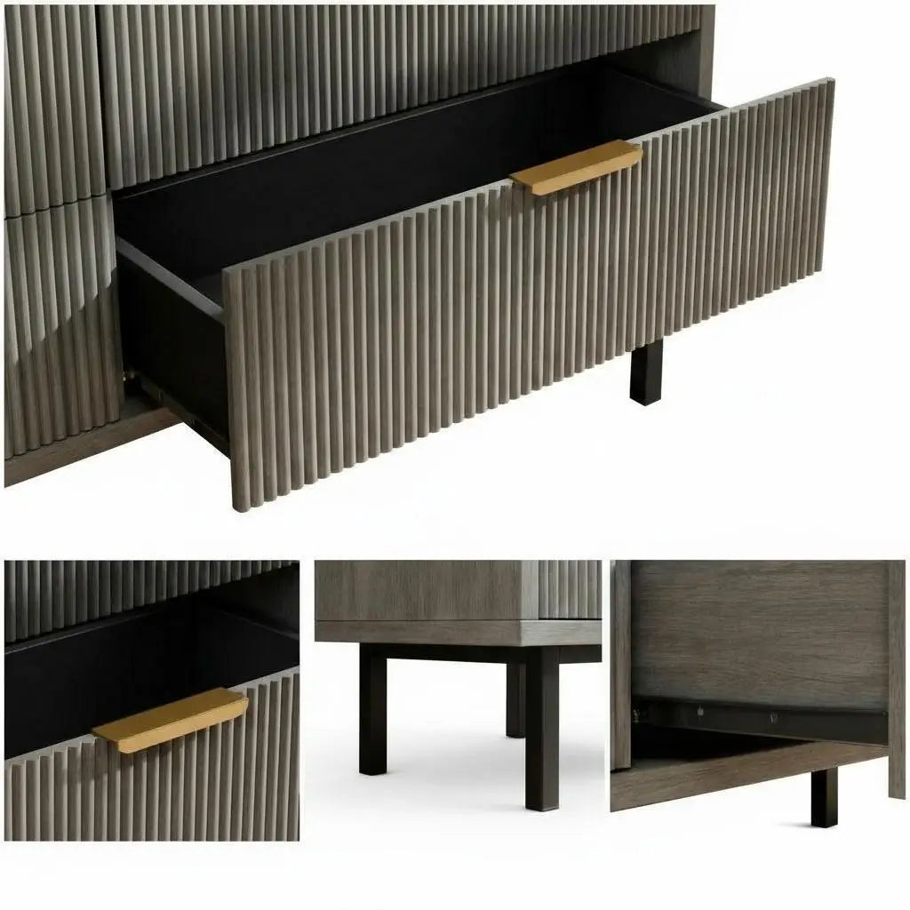 GAOMON Fluted Wooden Chest of Drawers with Metal Legs
