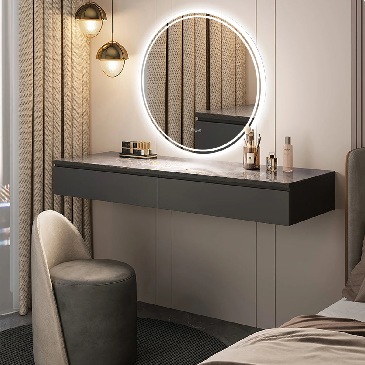 LUVODI Round Bathroom Mirror With Intelligent Dimmable Anti Fog LED