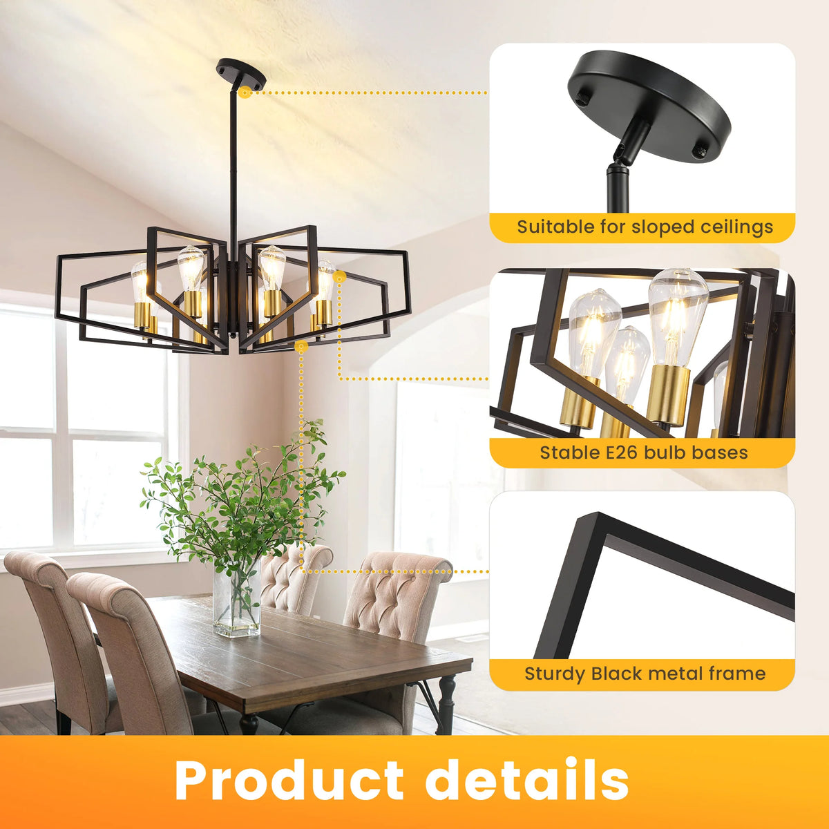 Modern 8-Light Geometric Pendant Chandelier With Adjustable Height