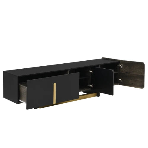 66.7'' Light Luxury TV Stand: Fits 70" TVs. Modern, metal legs, 1 drawer, 2 cabinets, adjustable shelves—living room.