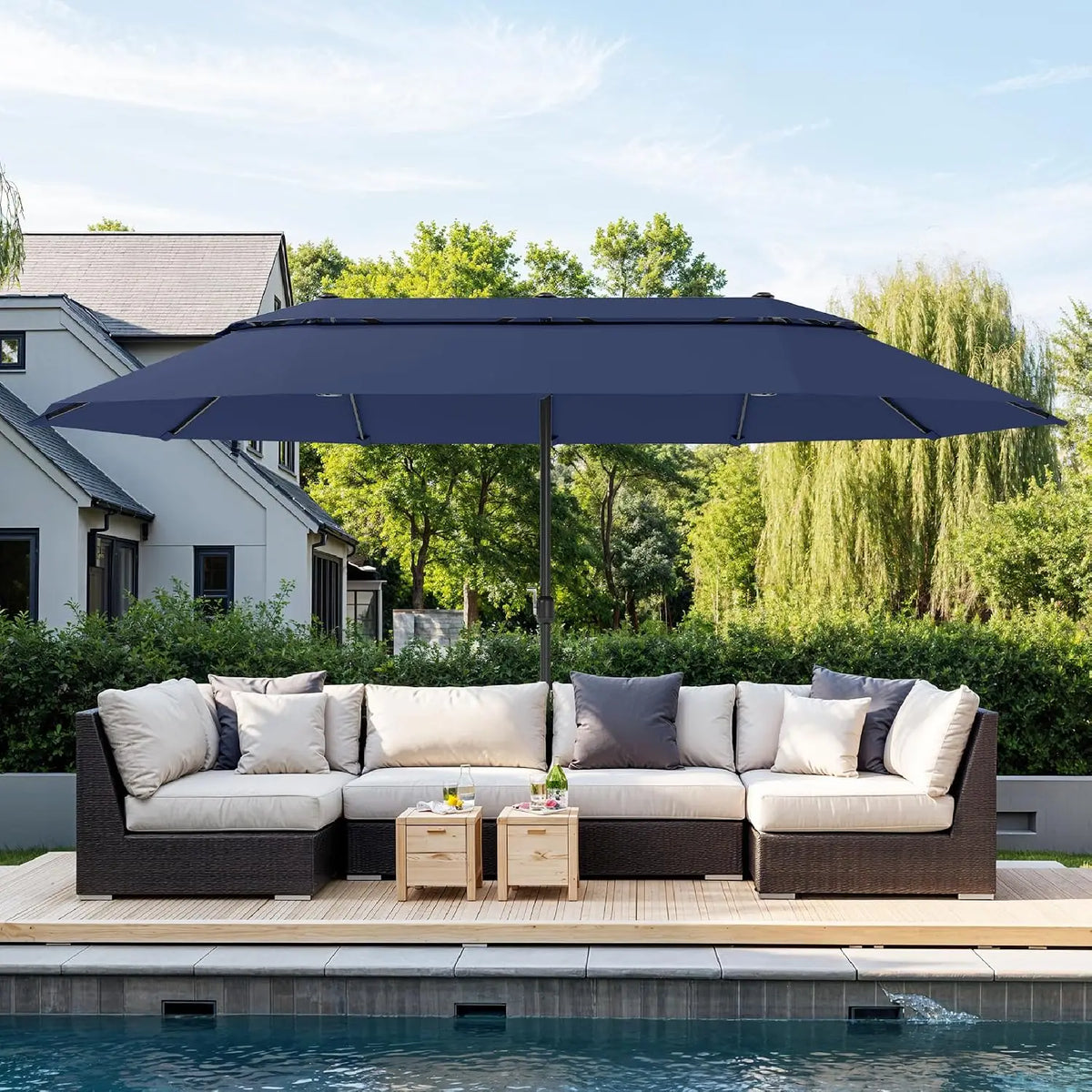 Rectangular Market Patio Umbrella Stainless Steel Frame Heavy Duty Base Included