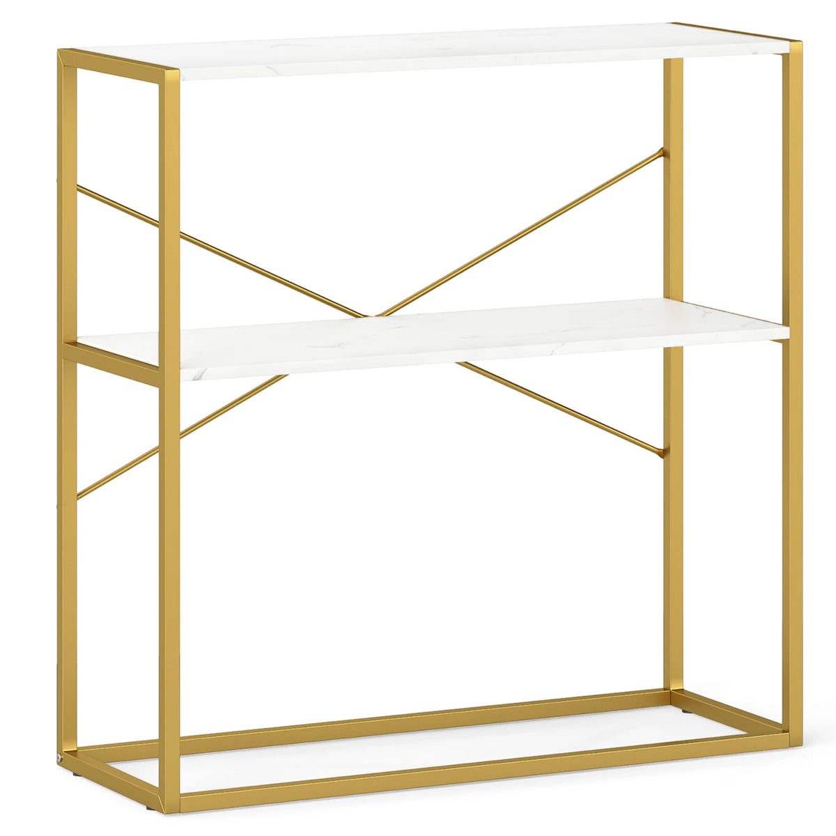36” Console Table with Wooden Textured Open Shelves & Metal Frame for Hallway