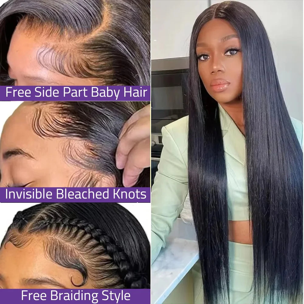5x5 Glueless Wig 34 Inch 250 Density Bone Straight 13x6 13x4 HD Transparent Lace Frontal Wig Brazilian For Women
