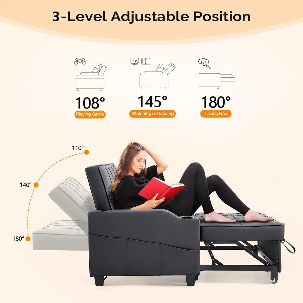 Convertible Loveseat Sleeper Sofa Bed With USB And Cup Holders