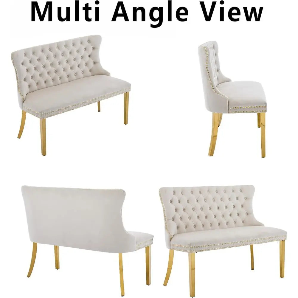 Button-Tufted Upholstered Dining Bench with Backrest for Small Spaces and Kitchen Nook (Beige)