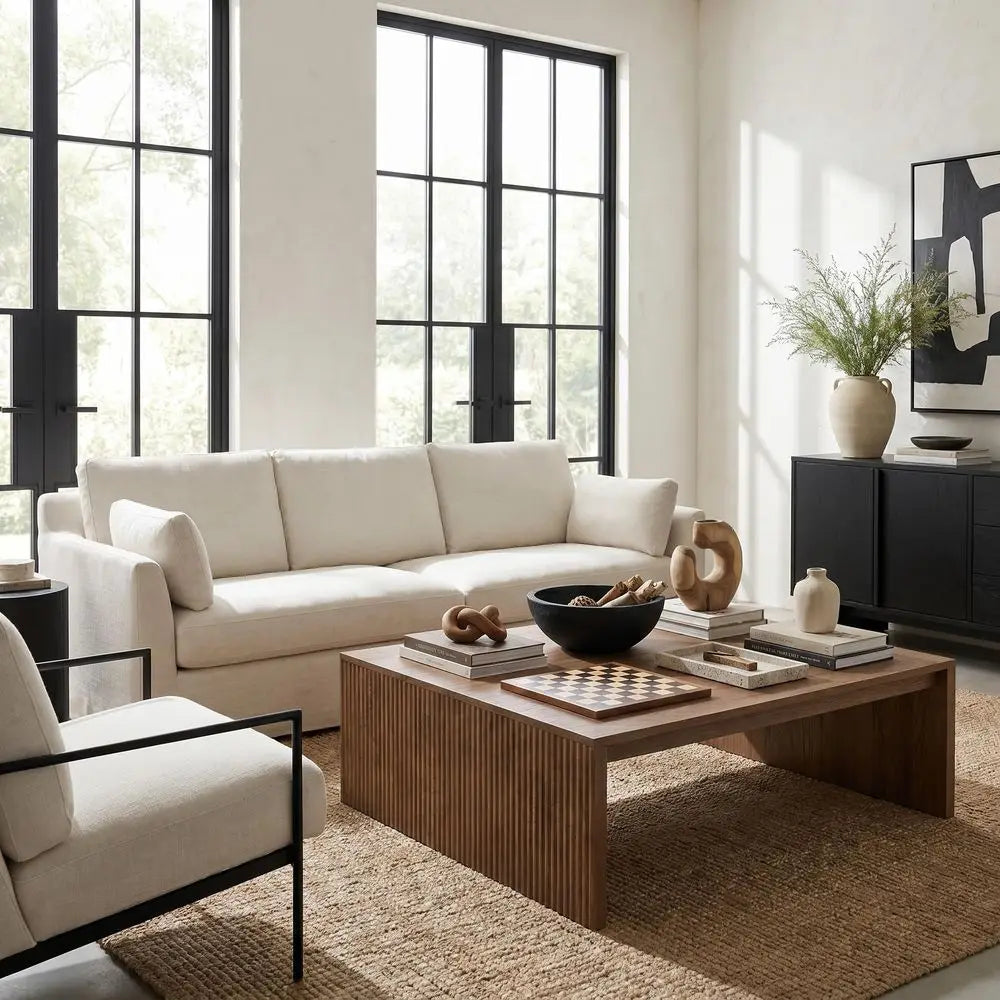 XMSJ Fluted Midcentury Modern Architectural Coffee Table for Living Room