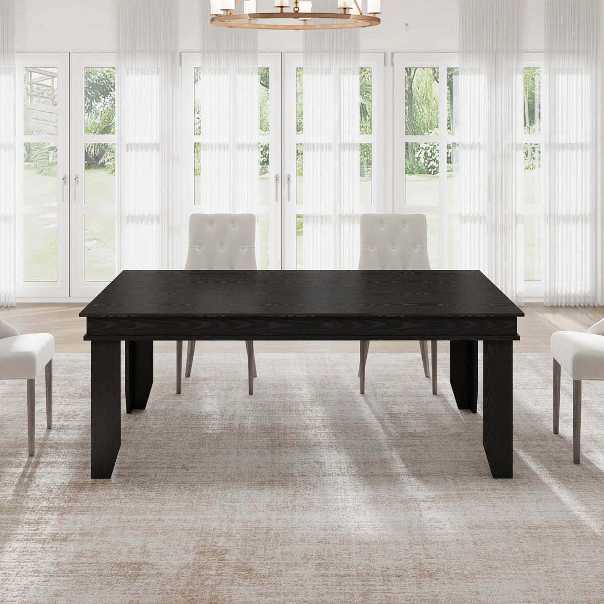 Farmhouse Rectangular Wood Dining Table With Sturdy Frame