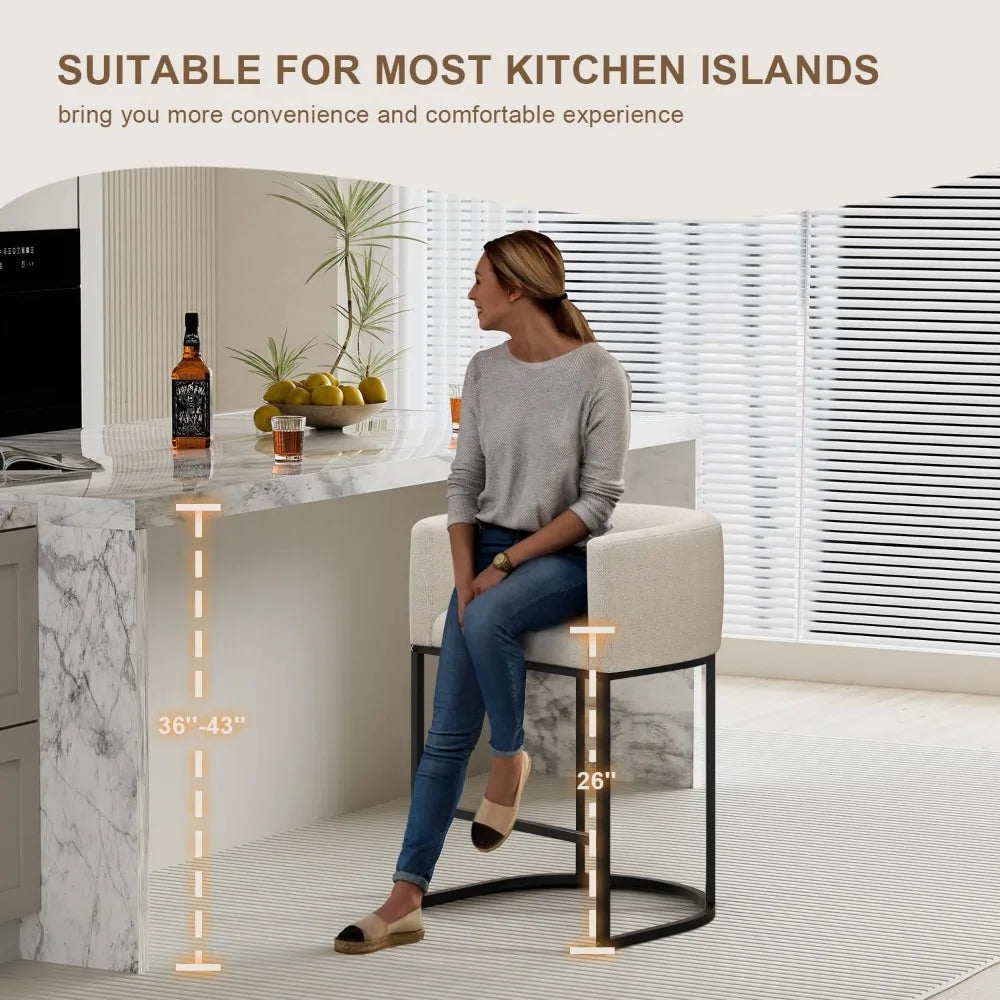 Modern Barrel Stools Set Of 2 Cushioned Backrest Kitchen Island