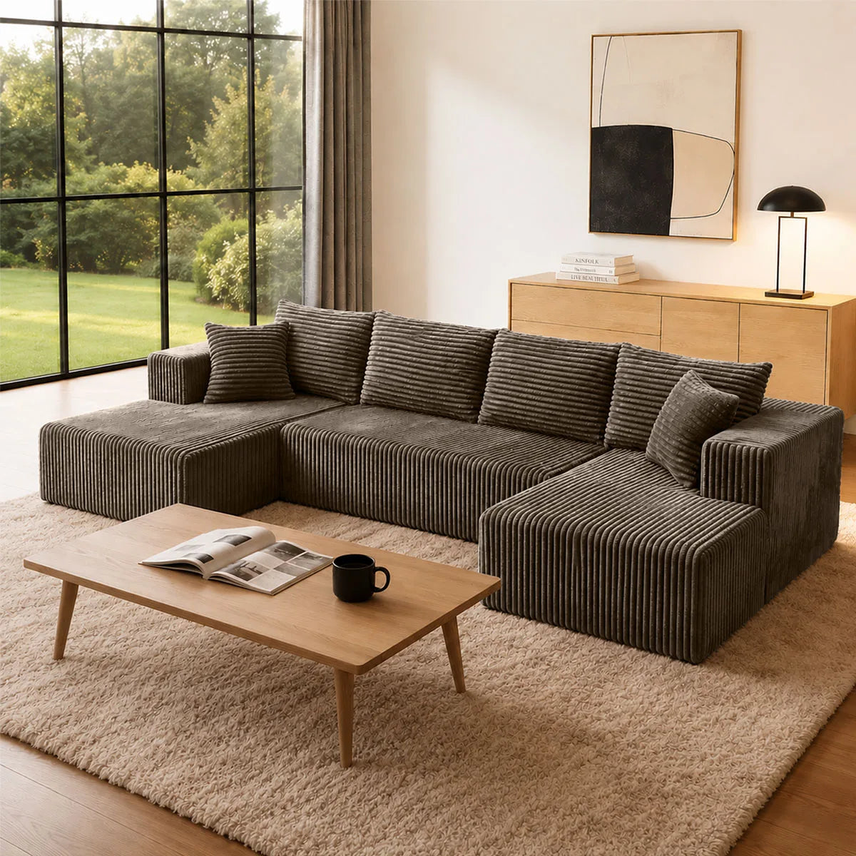 Modular U-Shaped Sectional Sofa With Double Chaise Lounges