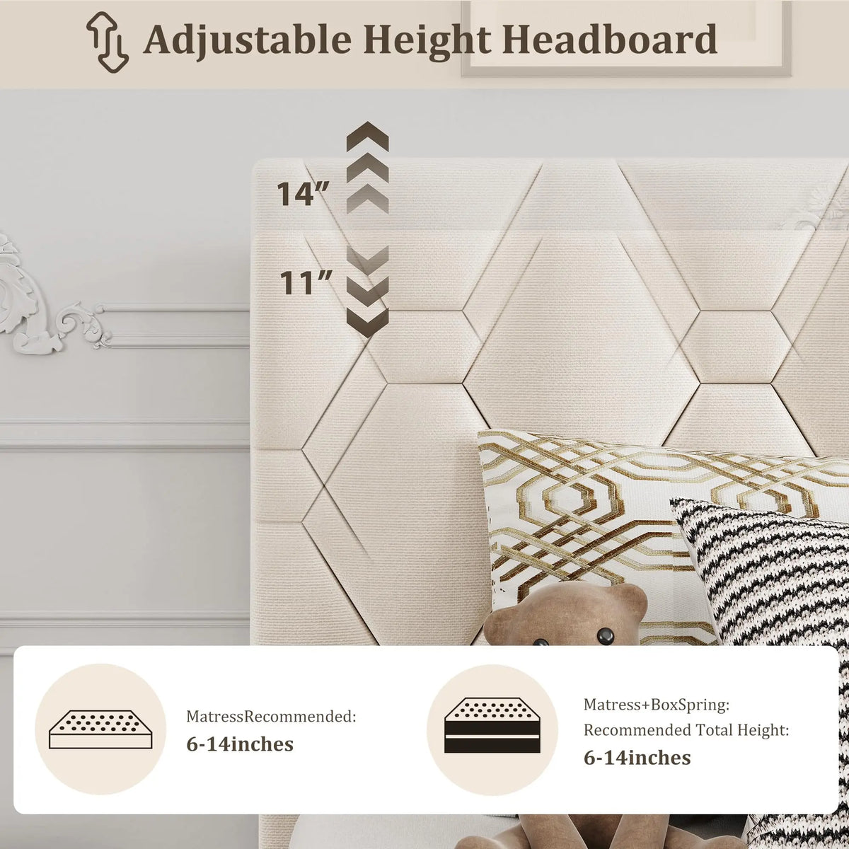 GAOMON Wood Platform Bed Frame With Adjustable Upholstered Headboard