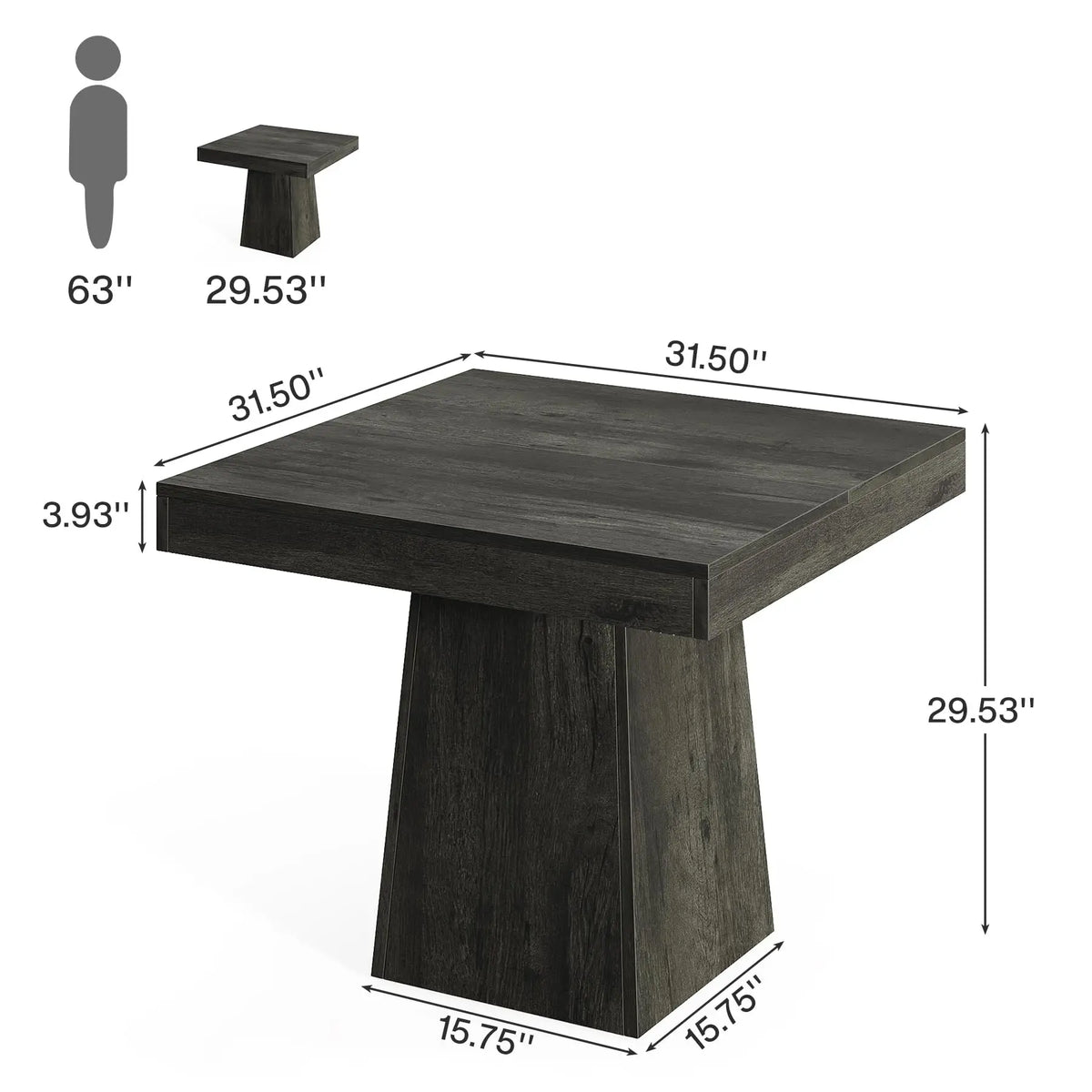 Tribesigns Farmhouse Square Dining Table With Sturdy Pedestal Base