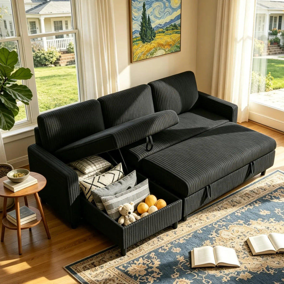 Vongrasig Convertible L Shaped Sleeper Sofa Bed With Storage Chaise