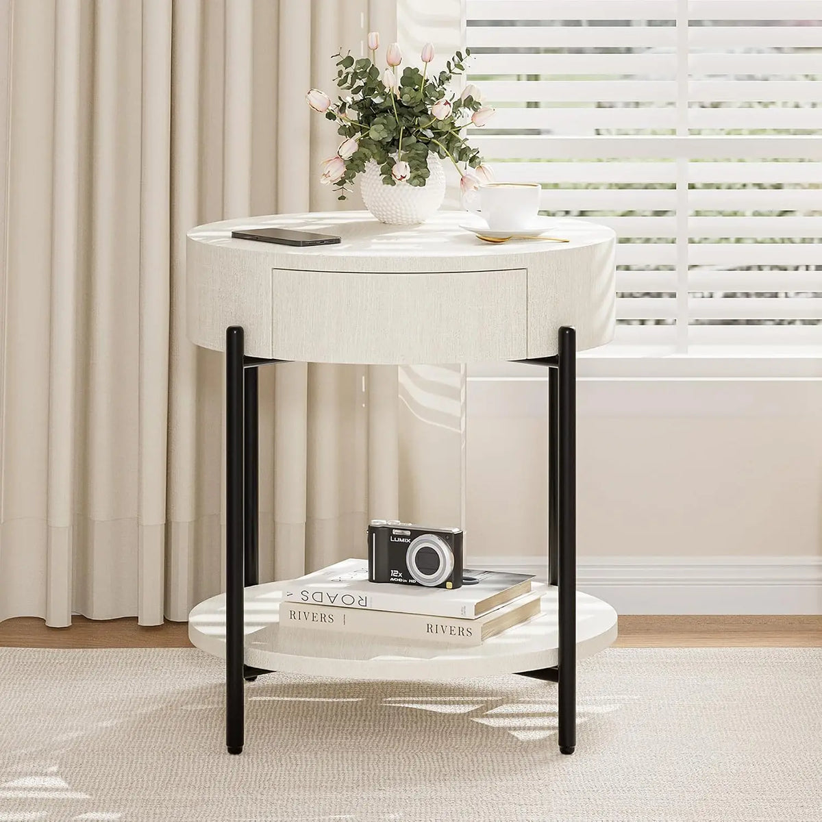 Round Design Bedside Tables with Drawer Simple Modern Nordic Trendy Night Table  Luxury Table Chevet Chambre Modern Furniture Adjustable Foot Pads