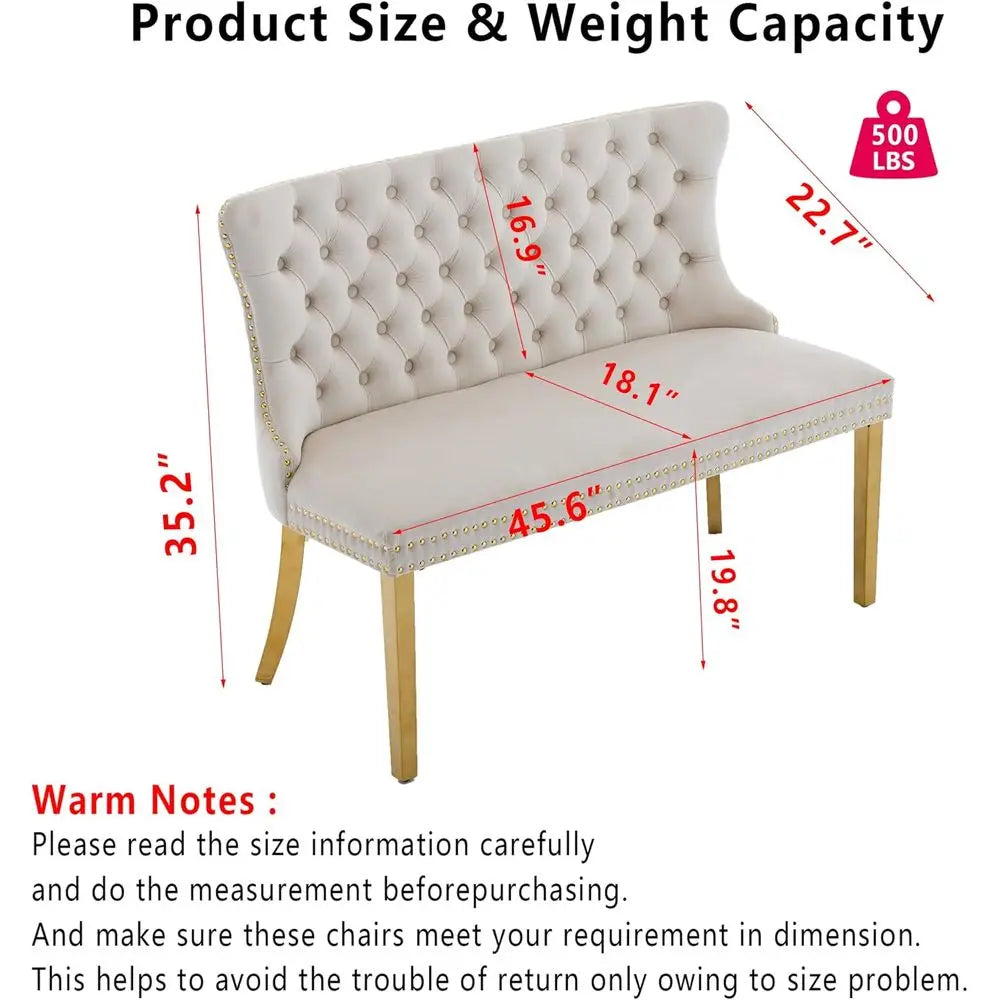 Button-Tufted Upholstered Dining Bench with Backrest for Small Spaces and Kitchen Nook (Beige)
