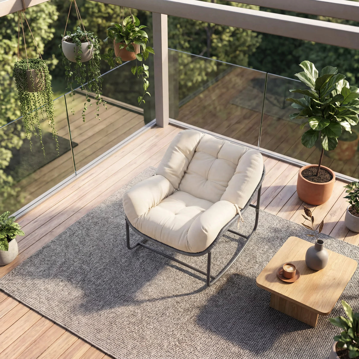 Outdoor Rattan Egg Rocking Chair With Soft All Weather Cushion