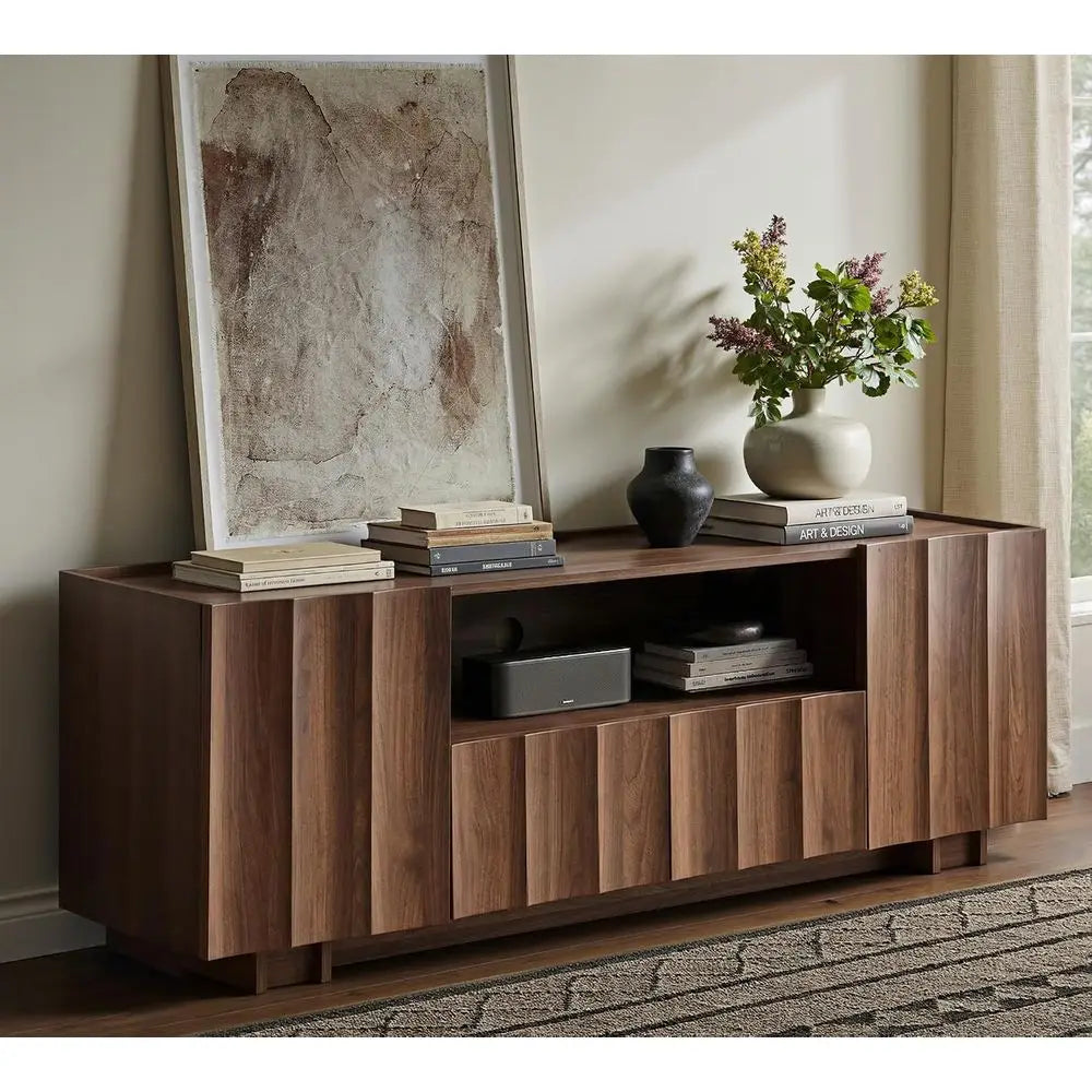 TV Stand With Wave Design And Adjustable Shelves Media Console