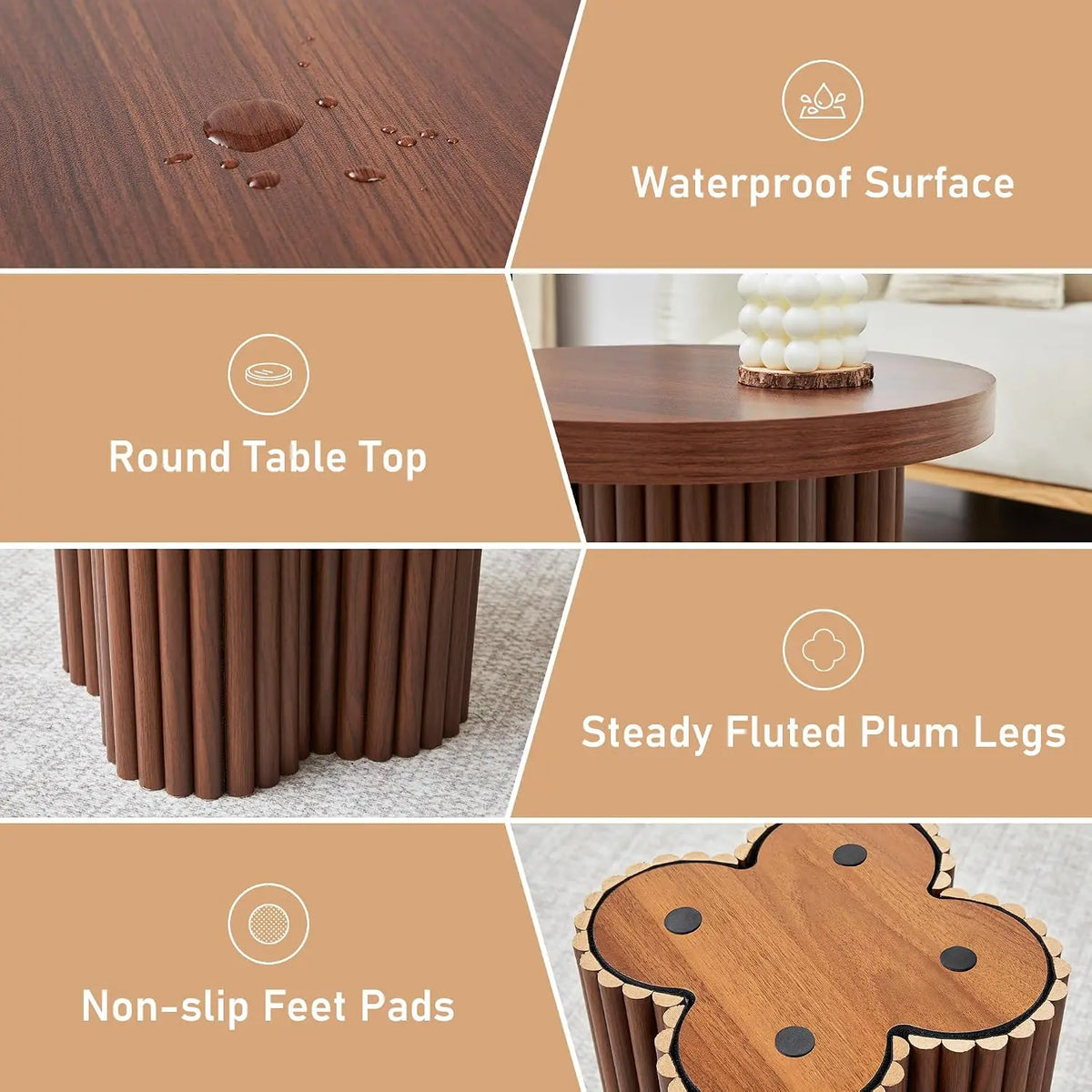 Round Fluted Nesting Coffee Table Set with Plum Blossom Legs