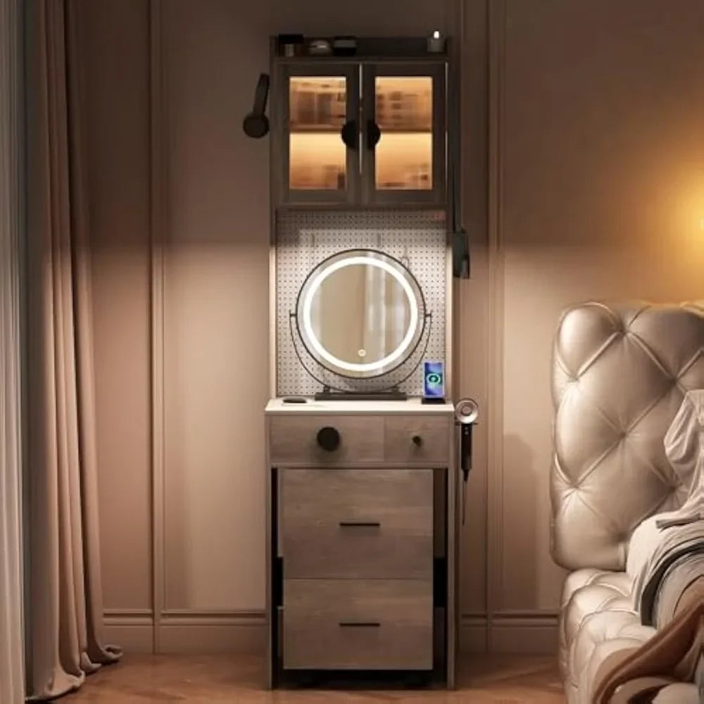 space-saving makeup vanity set with storage drawers and chair, desk-style vanity with illuminated mirror