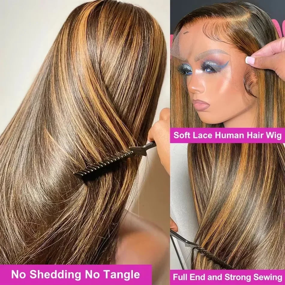 30 40 Inch Highlight Ombre Bone Straight Human Hair Wig Colored 13x6 HD Lace Frontal Wig 360 Full Lace Front Human Hair Wigs