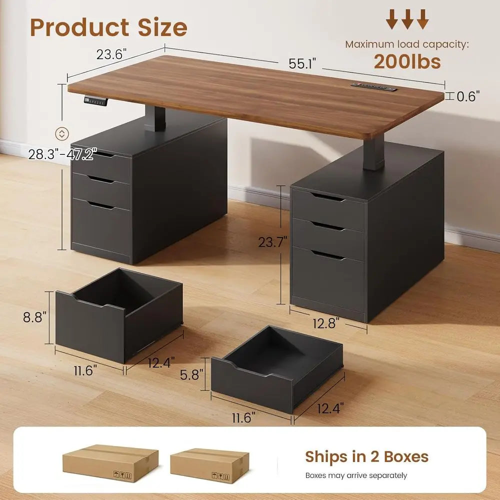 Electric Standing Desk with 6 Ders, 55" Adjustable Stand up Desk with Storage, Computer Desks with Power Outlets or Home Oice, B