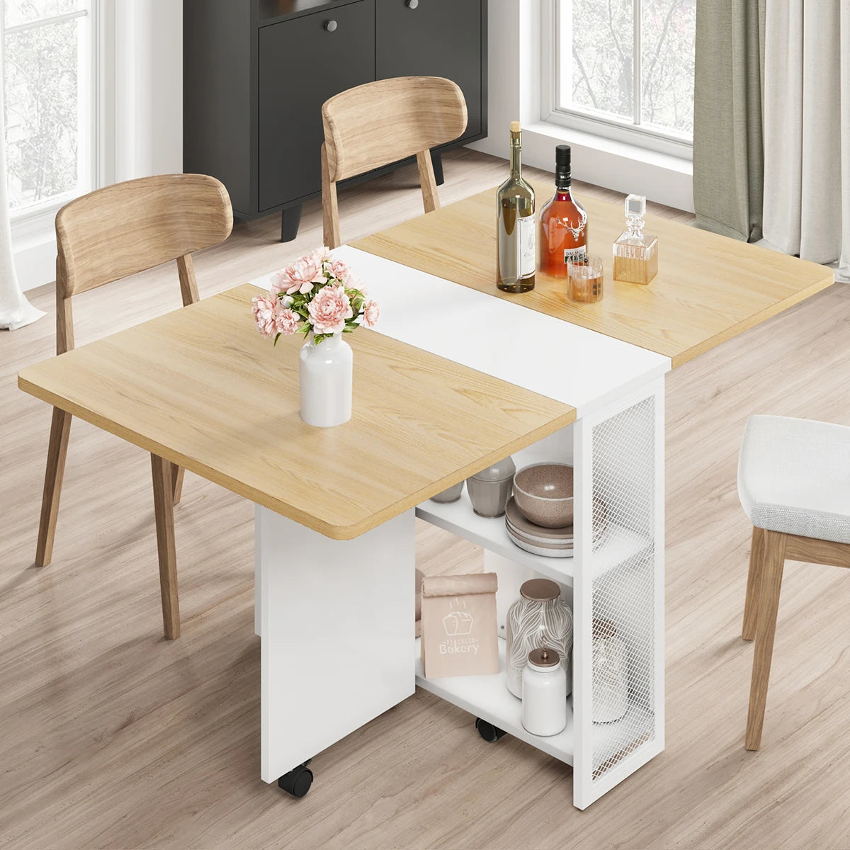 HiMISS Foldable Rolling Computer Desk With Storage Cabinet And Wheels