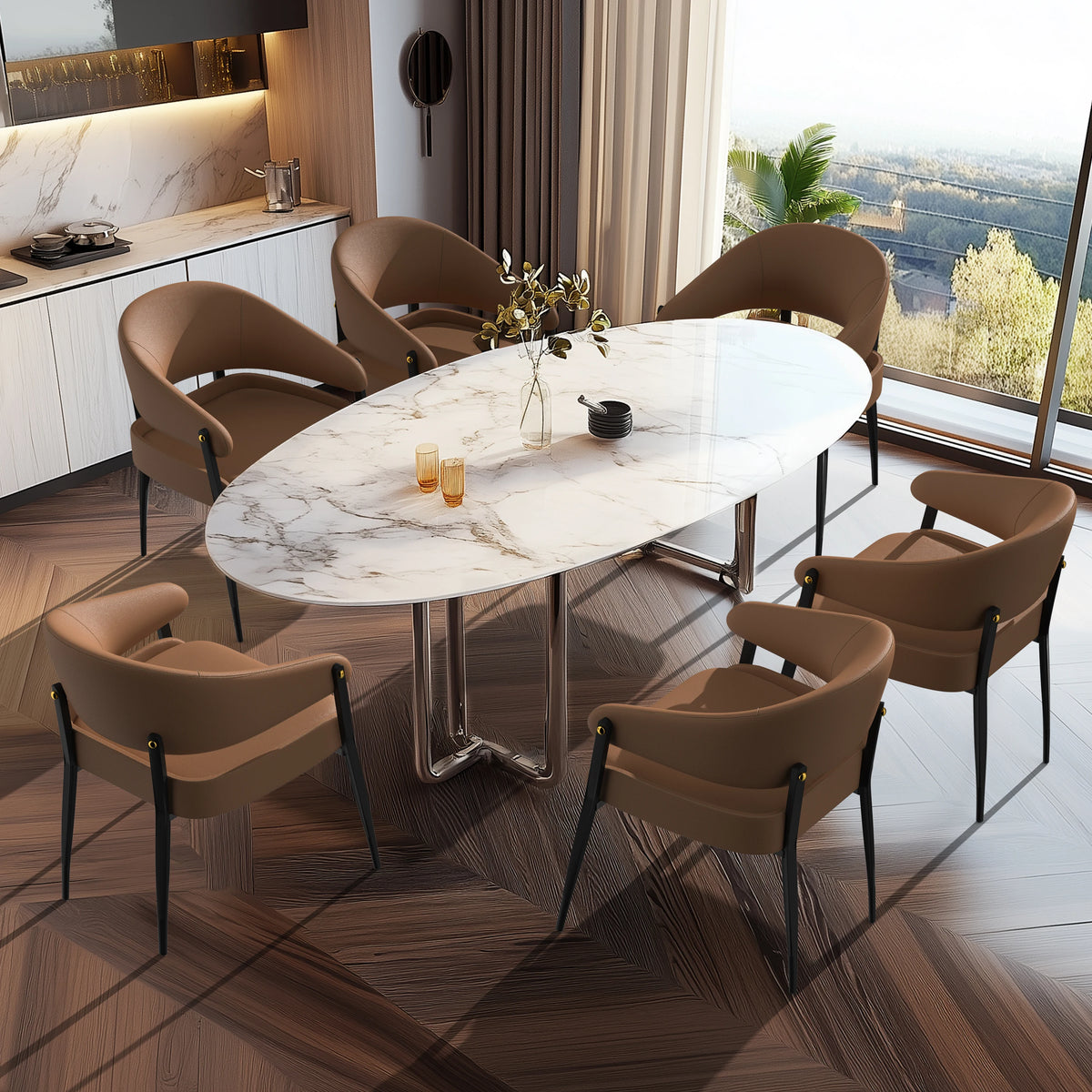 Modern Luxury Kitchen Dining Chairs Set Microfiber Leather Upholstered Finish
