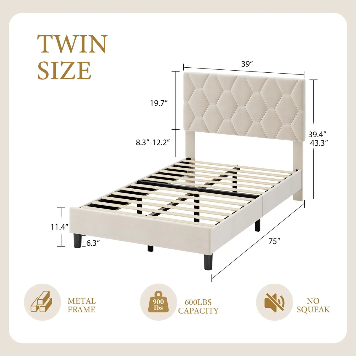 GAOMON Upholstered Platform Bed With Padded Headboard And Wooden Slats