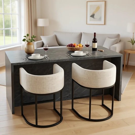 Fabric Upholstered Bar Stools With Metal Legs For Kitchen Seating