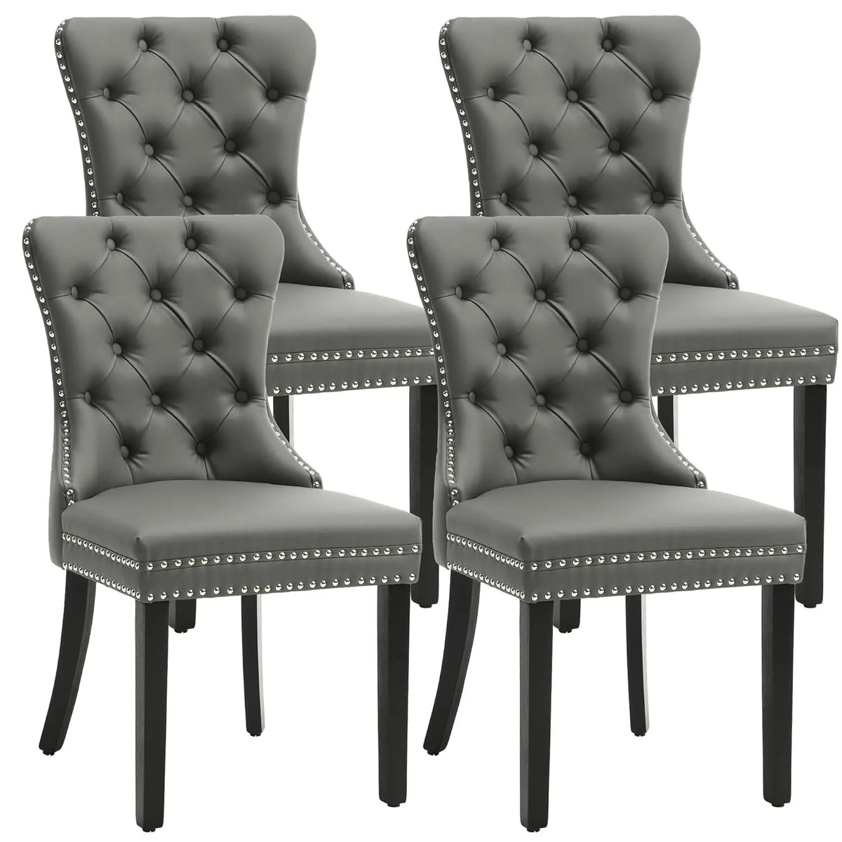 Velvet Upholstered Tufted Dining Chair with Nailhead Trim & Ring Pull, Solid Wood Legs, Modern Kitchen Chair, Set of 4, Custom