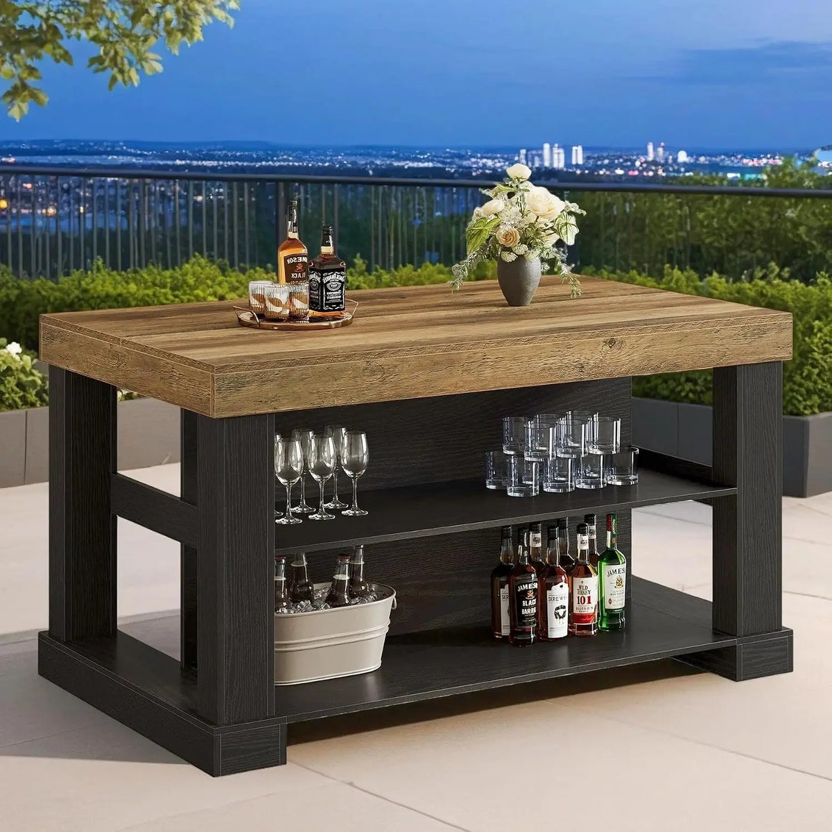 Kitchen Island Table With Large Countertop And 3 Tier Storage