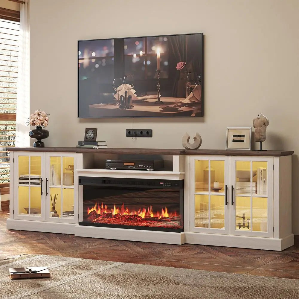 XMSJ Farmhouse Fireplace TV Stand With Adjustable Shelves And Storage