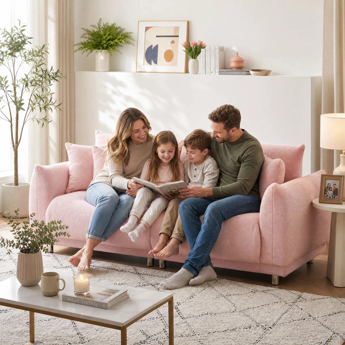 Modern Teddy Fleece Loveseat Sofa With Four Comfortable Throw Pillows
