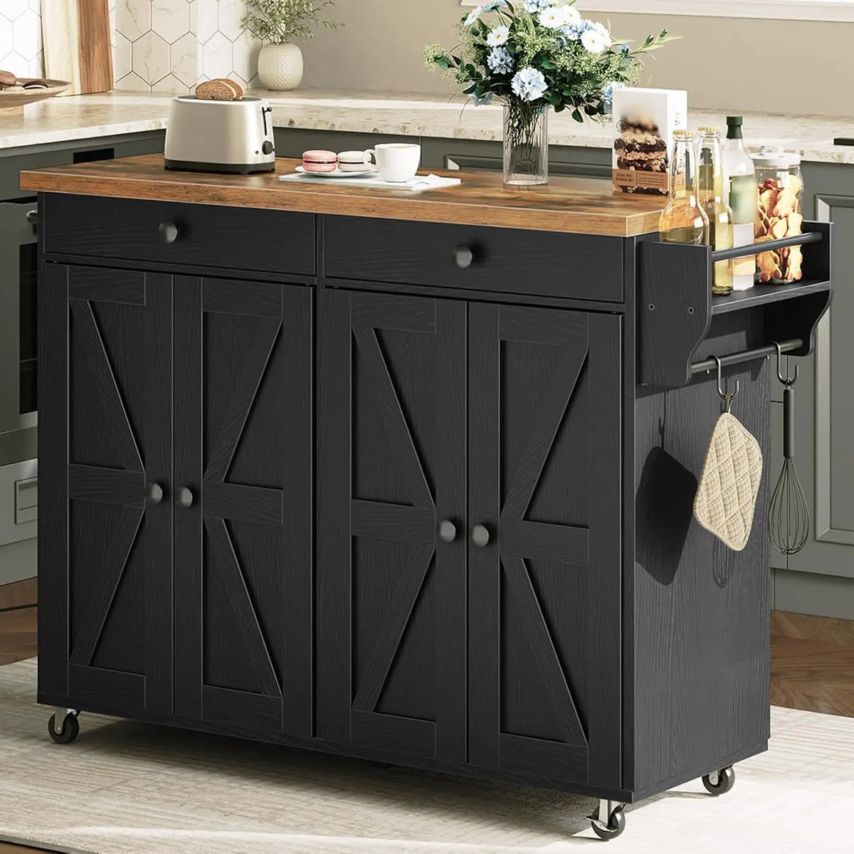 Kitchen Island With Power Outlet Rolling Cart With Storage Hooks