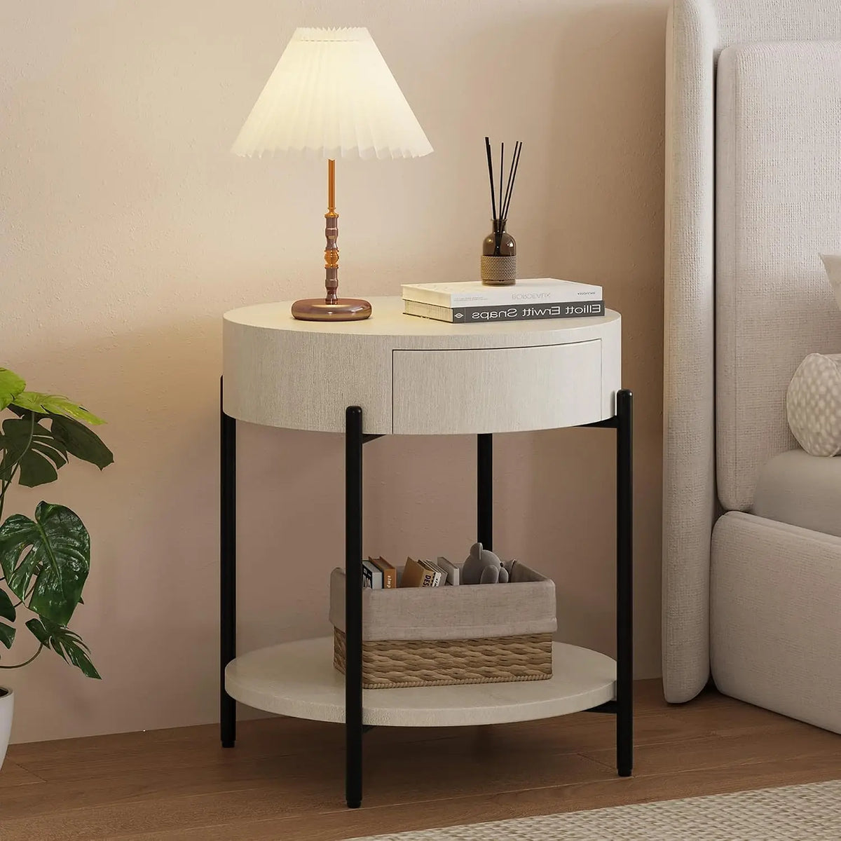 Round Design Bedside Tables with Drawer Simple Modern Nordic Trendy Night Table  Luxury Table Chevet Chambre Modern Furniture Adjustable Foot Pads