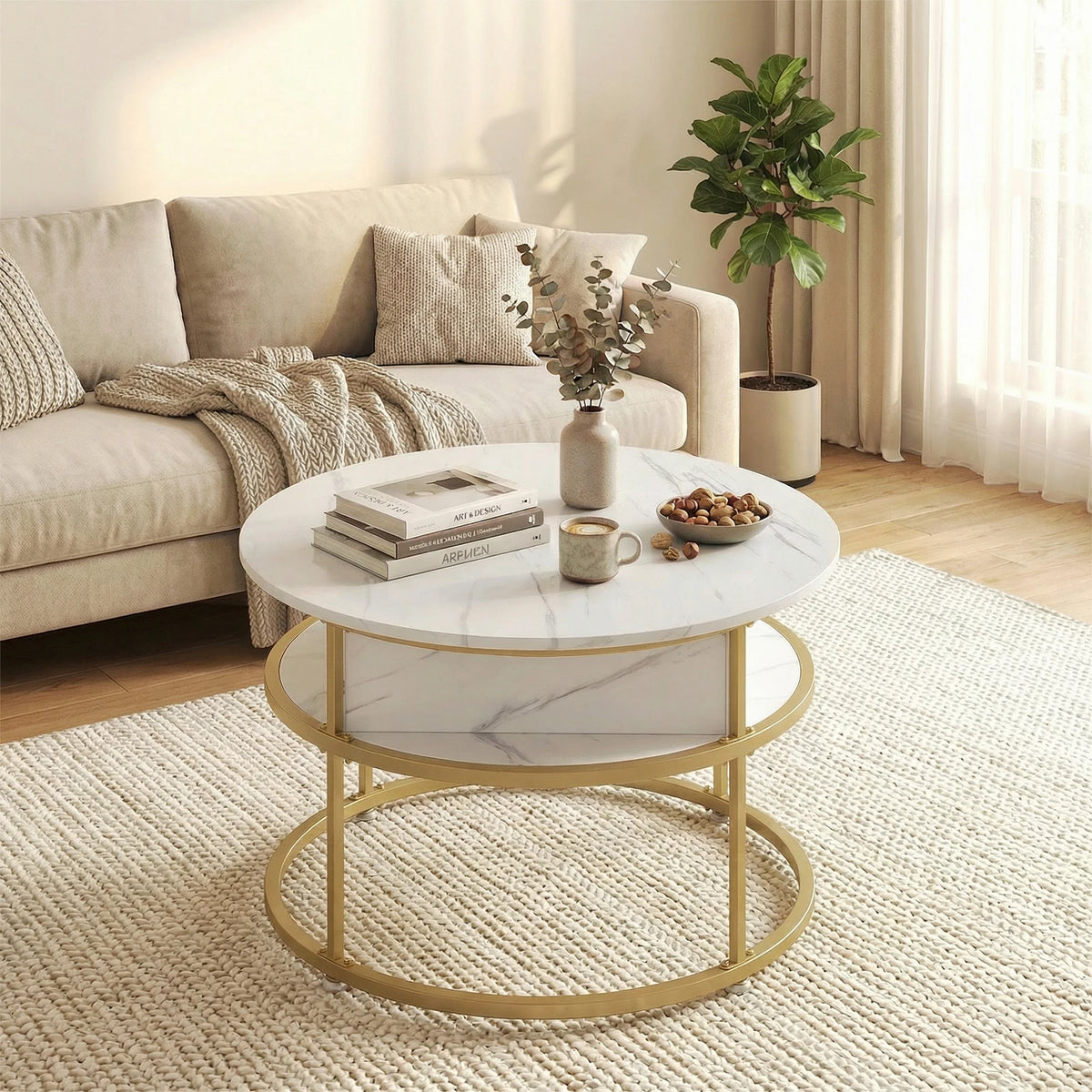 31. 5” Lift Top Coffee Table w/ Hidden Compartment & Side Shelves for Living Room