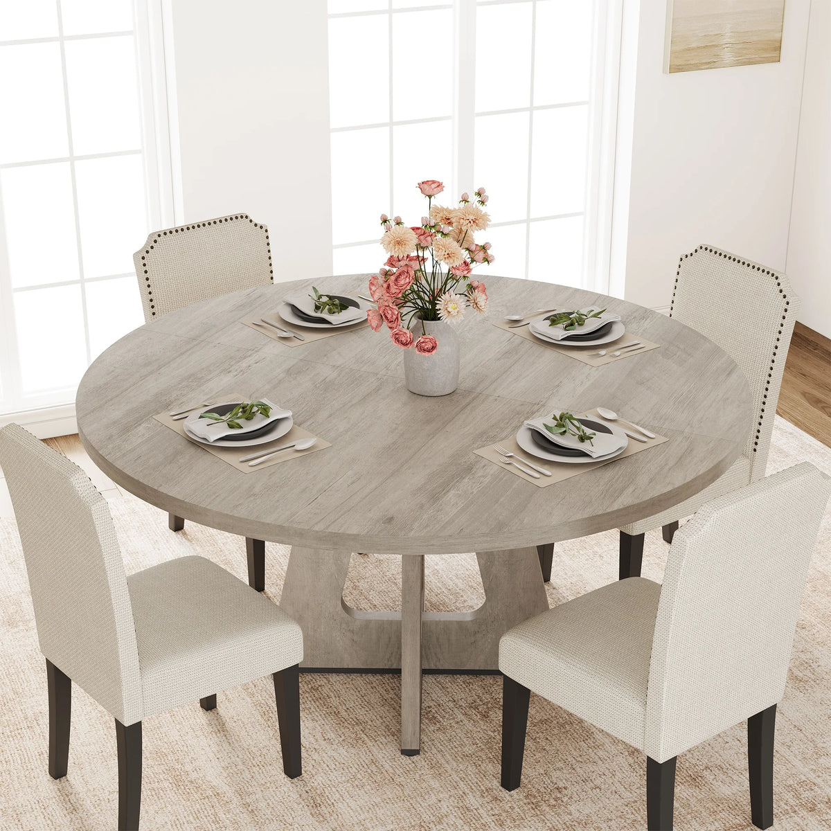 Modern Extendable Round Dining Table With MDF Top Metal Frame