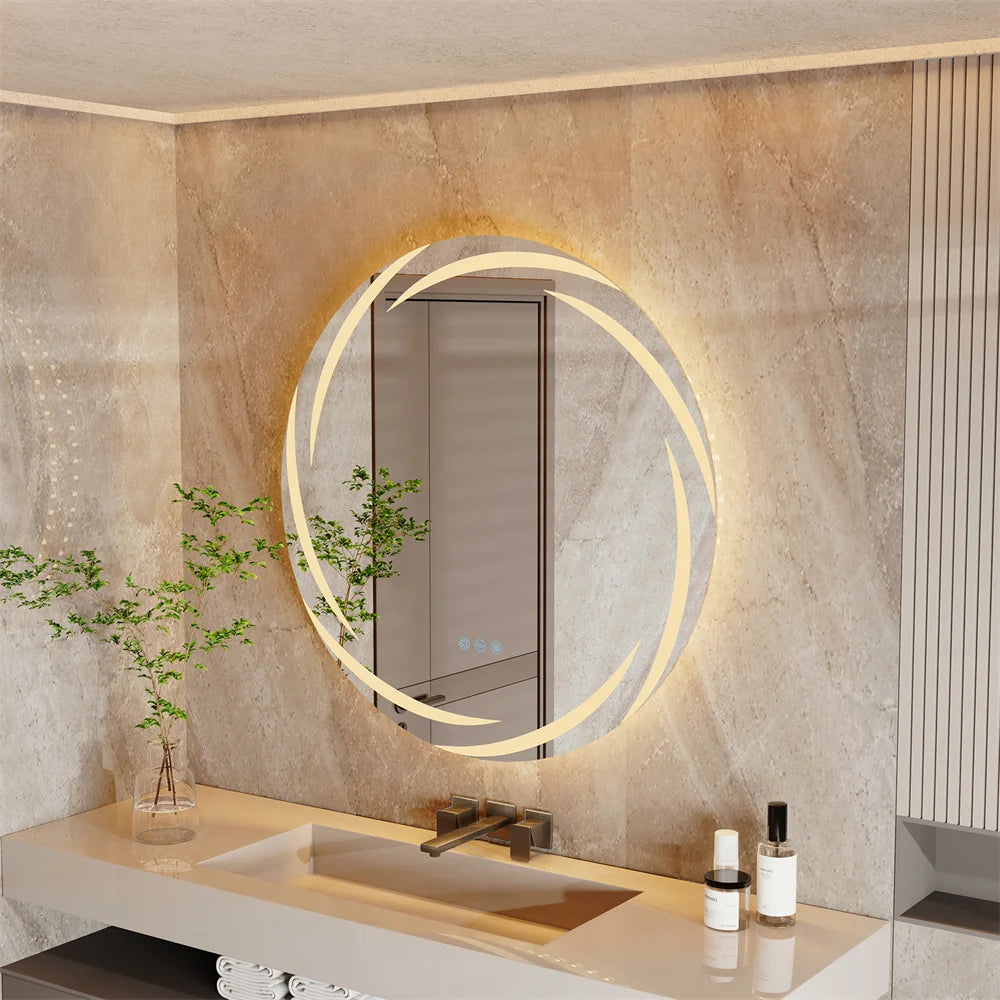 LUVODI Modern LED Bathroom Wall Mirror with Circle Backlight Illuminated Vanity Mirror with Defogging Feature for Bath