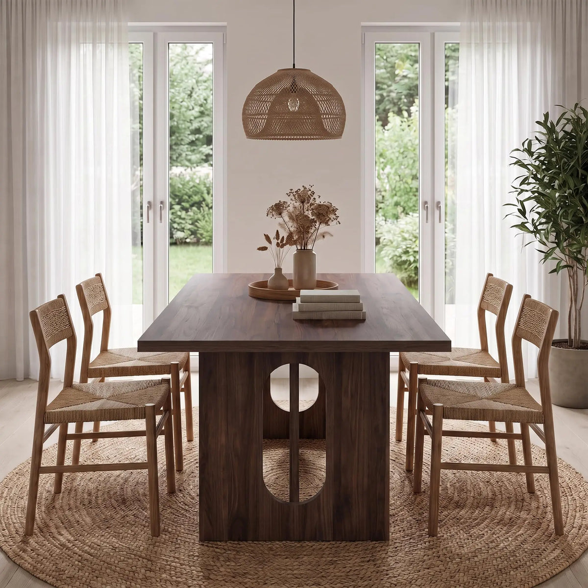 HiMISS Modern Dining Table With Wood Top And T-Shaped Base