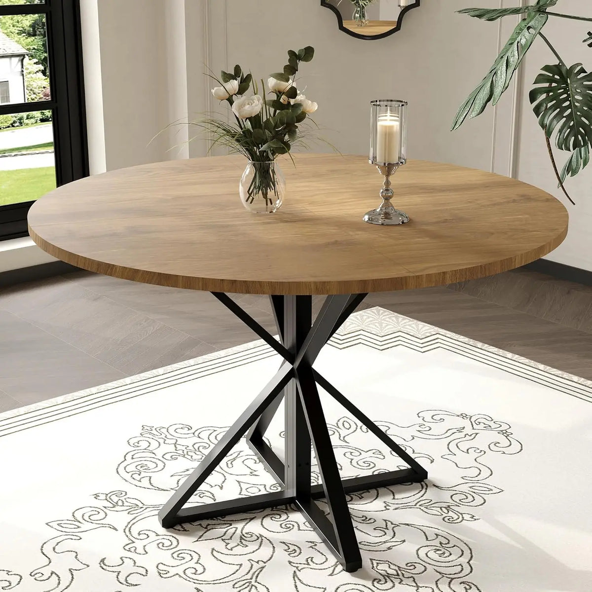 TWISTER.CK Round Dining Table Wood Top Metal Pedestal