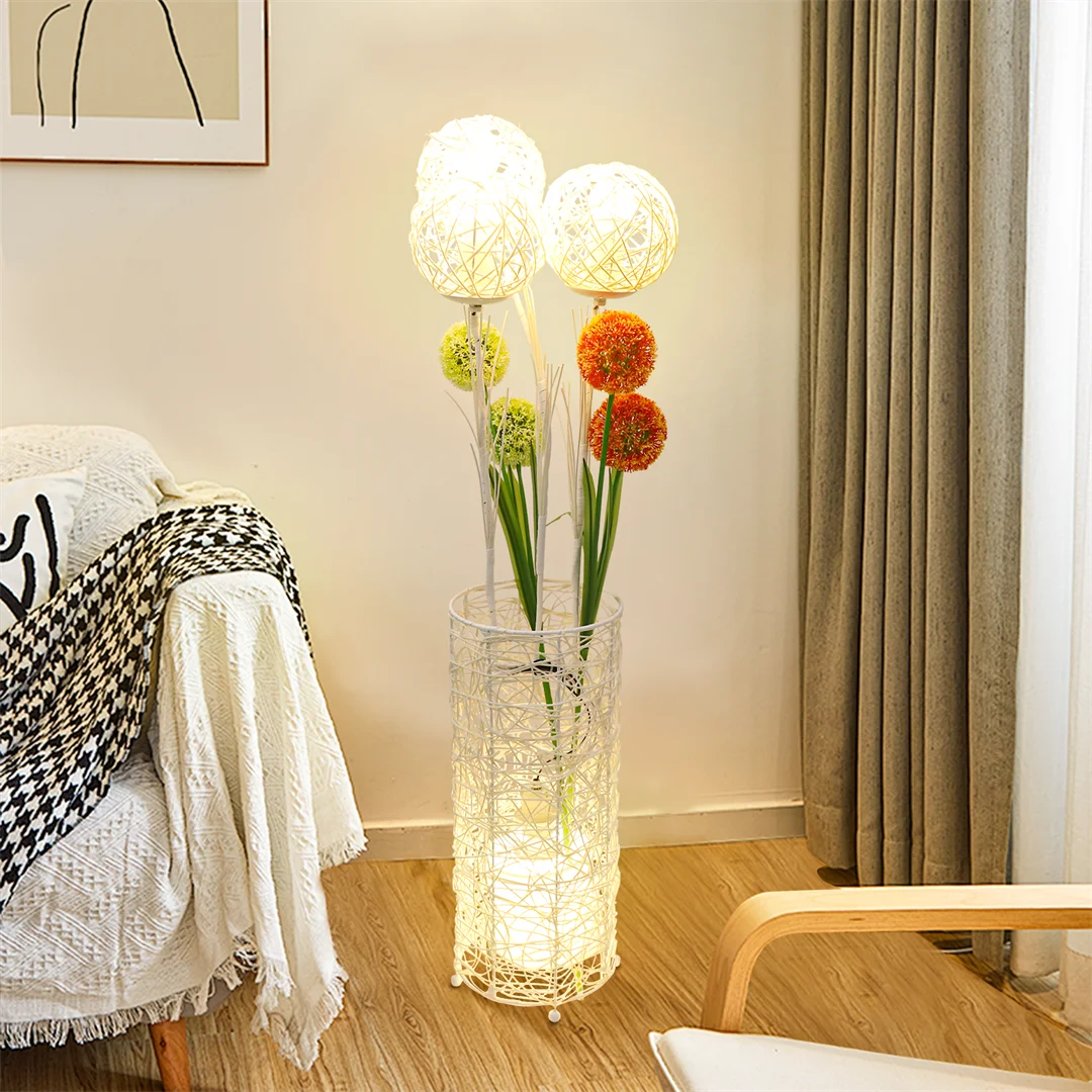 LUVODI Modern Rattan Floor Lamp Tall Standing Decorative Lighting for Living Room Bedroom Home Decor