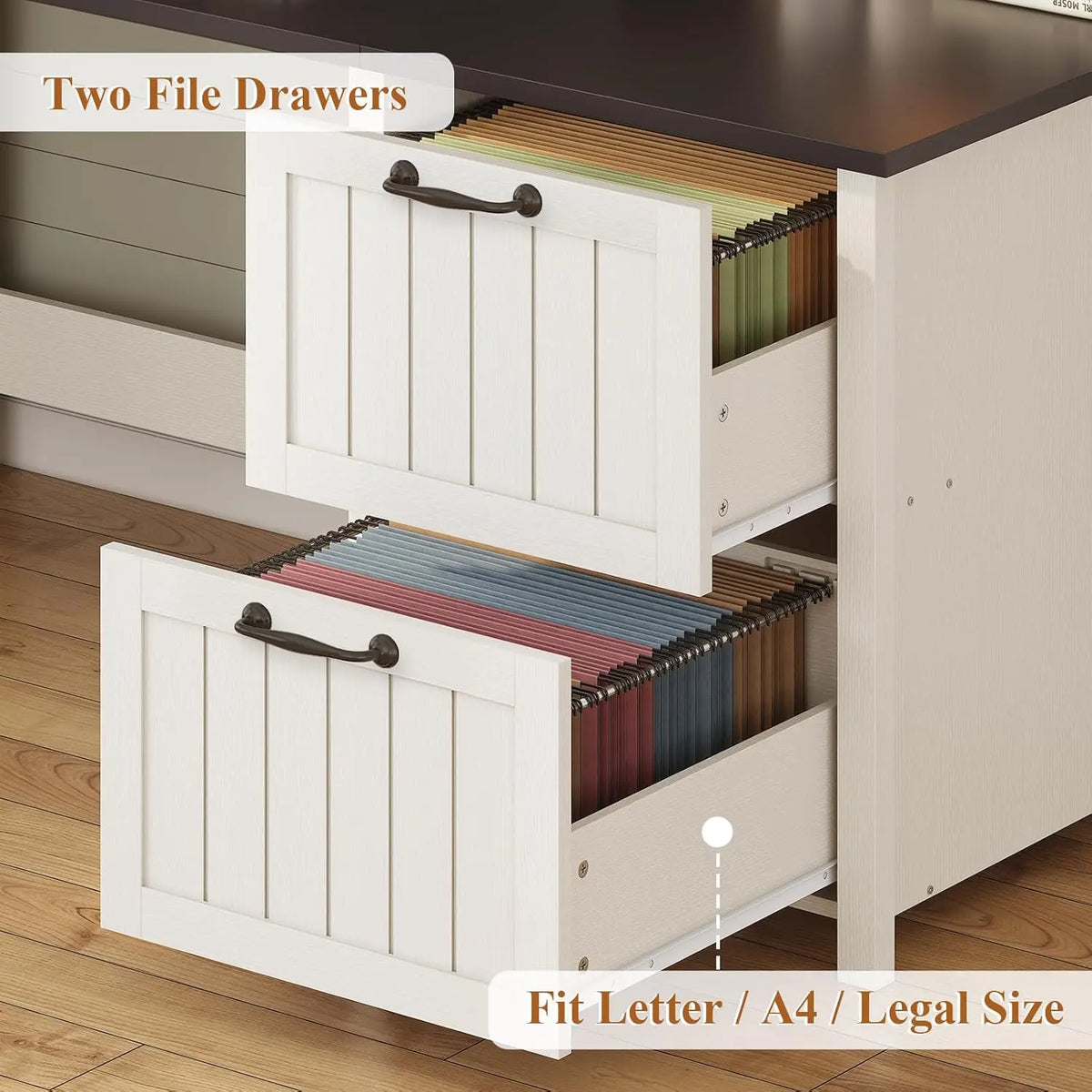 Farmhouse Executive Desk With File Drawers Monitor Stand And Storage