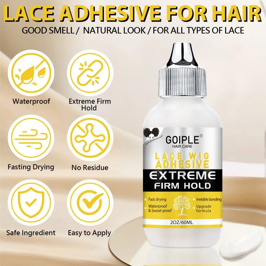 GOIPLE Extreme Firm Hold Lace Wig Glue Waterproof & Sweatproof Invisible Bonding Adhesive For Lace Wigs