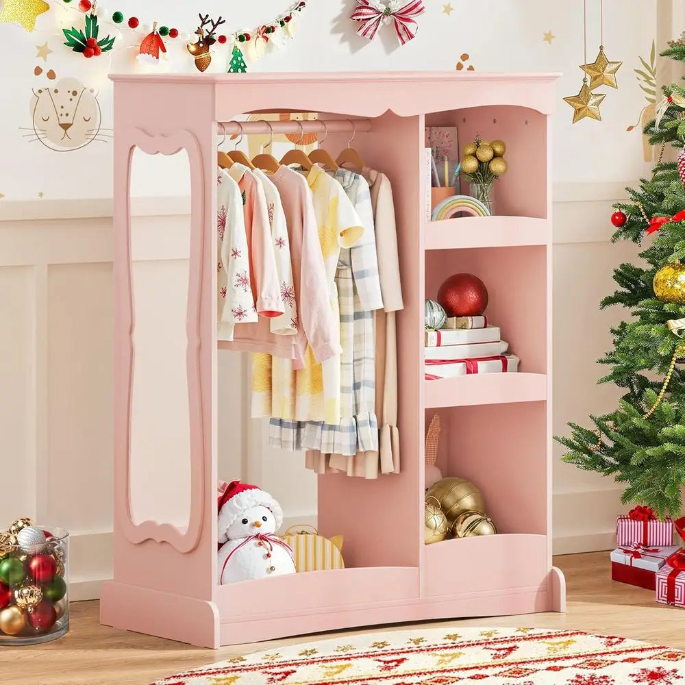 LISM Kids Dress Up Storage Closet with Flower Mirror