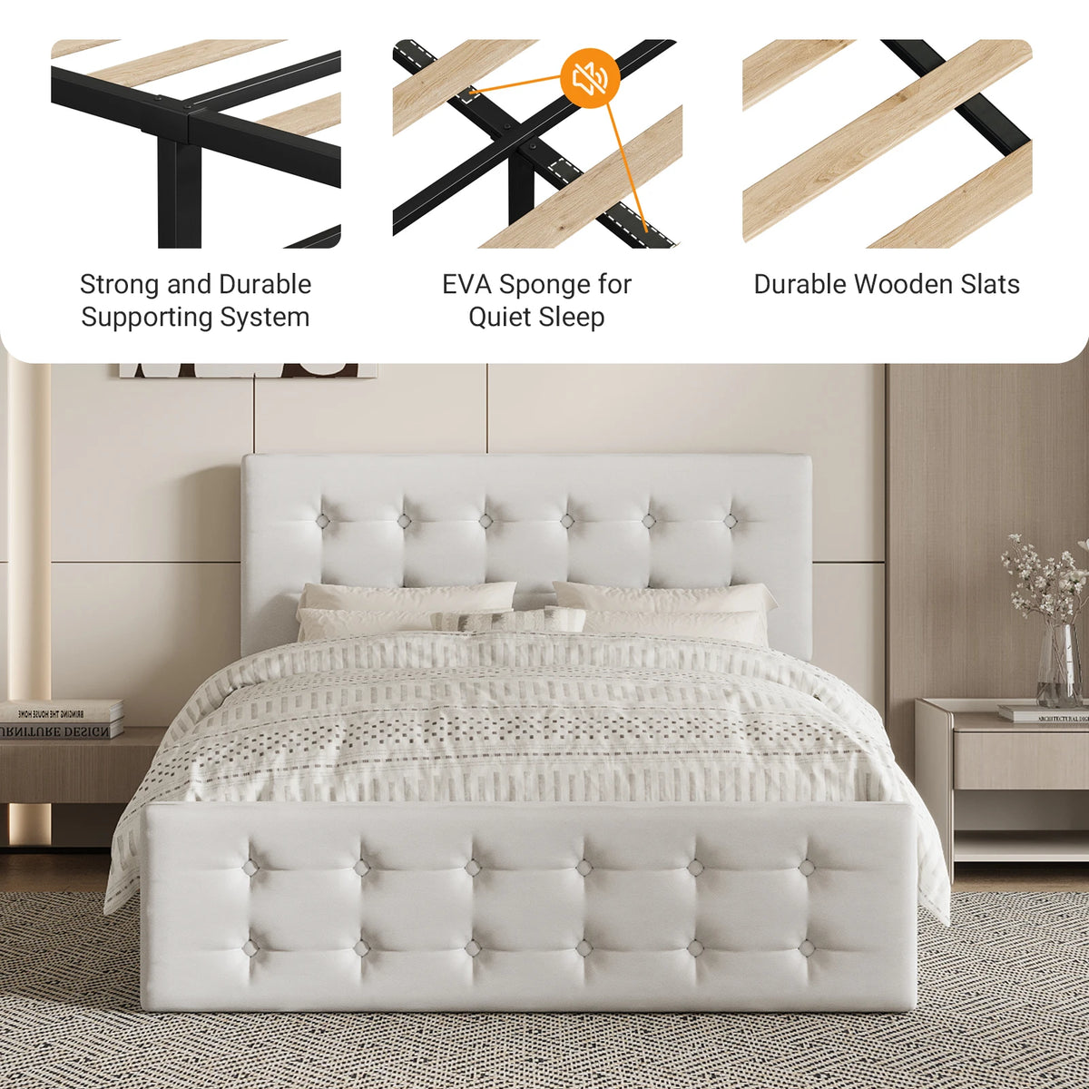 GAOMON Upholstered Platform Bed Frame With Storage Drawers