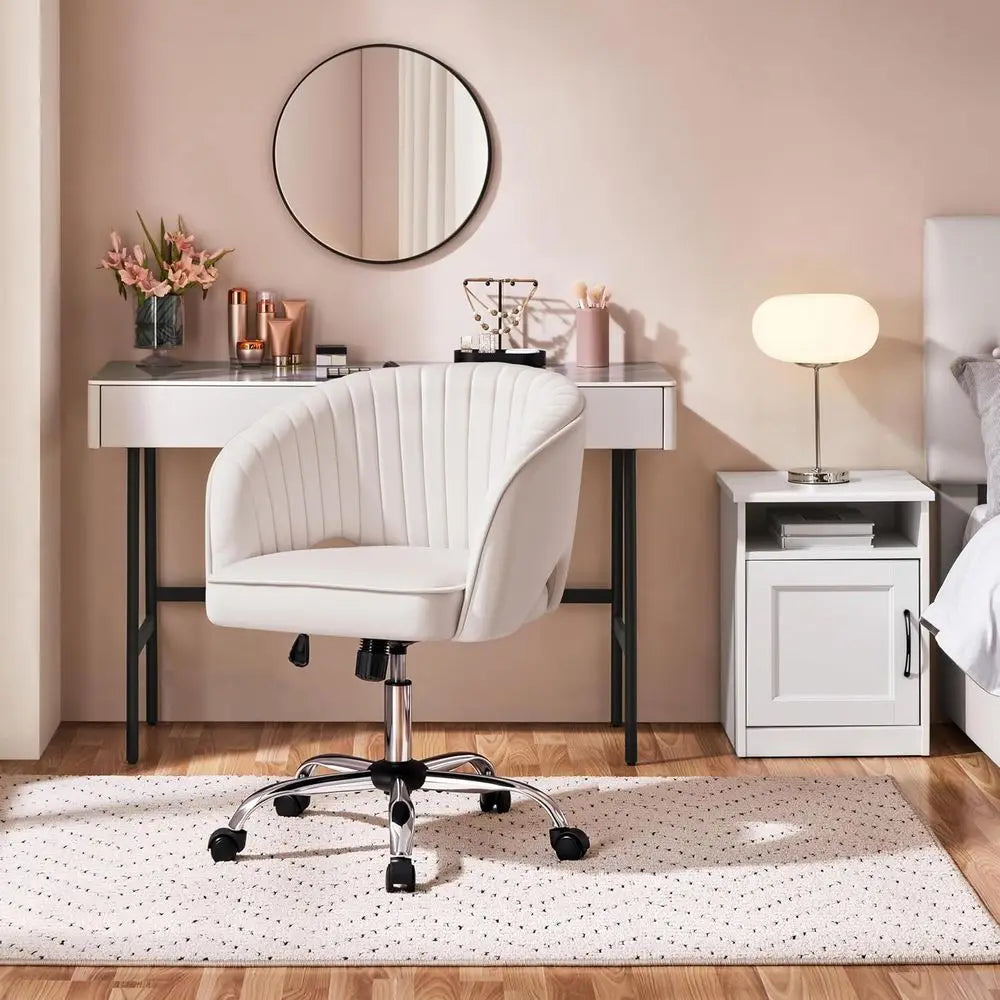 Cute Desk Chair Velvet Vanity Chair with Wheels Home Oice Upholstered ern Swivel Armchair with Tuted Barrel Back or Study, Vanit