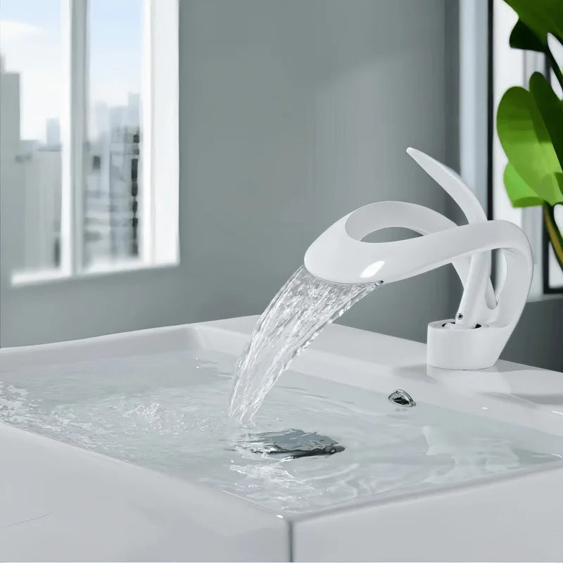 ALENARTWATER Solid Brass Waterfall Bathroom Basin Mixer Faucet