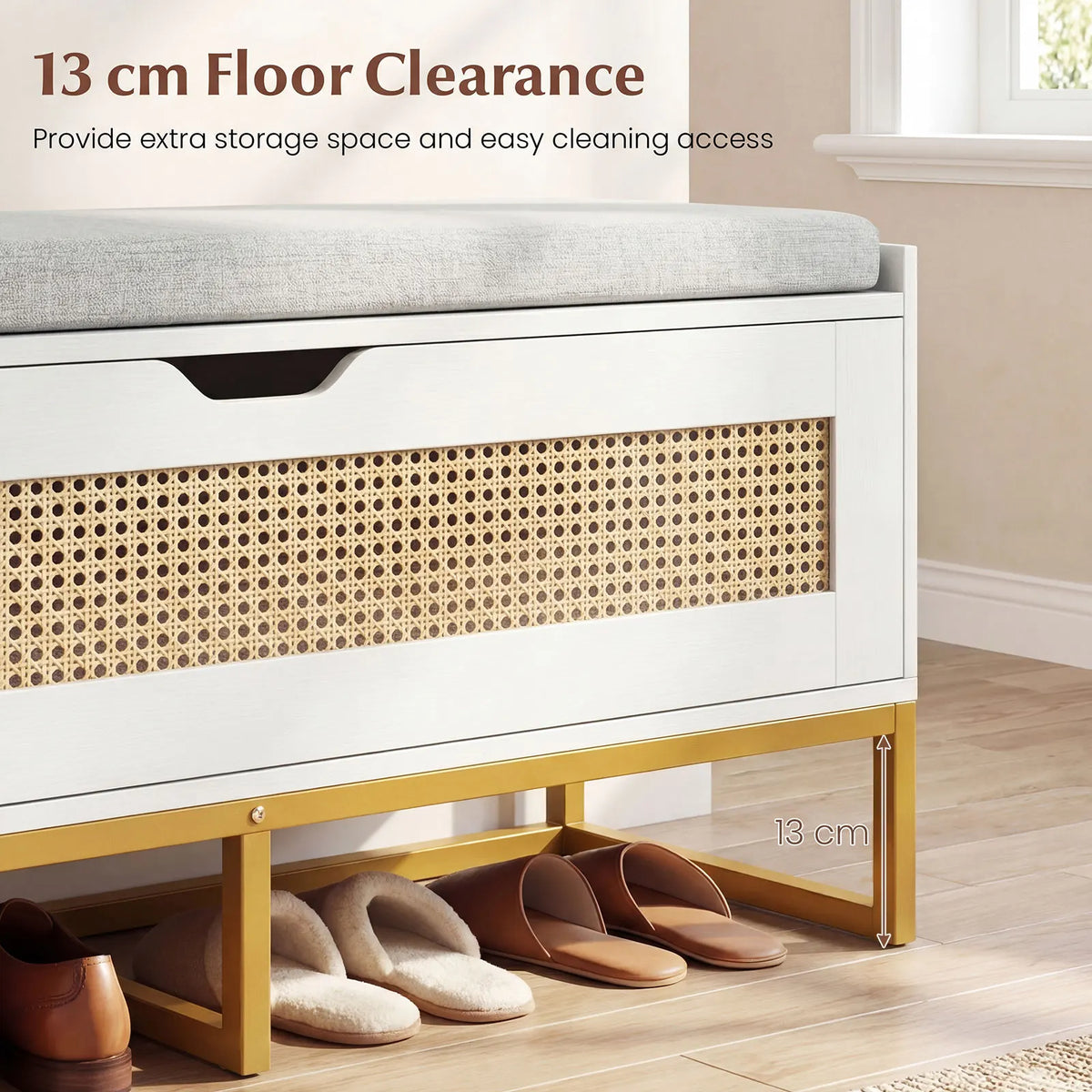 39. 5” Rattan Storage Chest w/ Padded Seat, Flip-Top and Safety Hinges for Bedroom