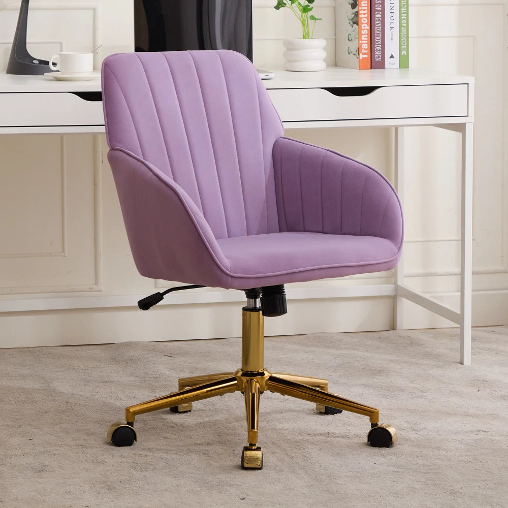 Orraves Adjustable Velvet Office Chair Ergonomic Swivel Desk Chair With Gold Base Comfy Backrest Seat For Home Bedroom Long Time Sitting