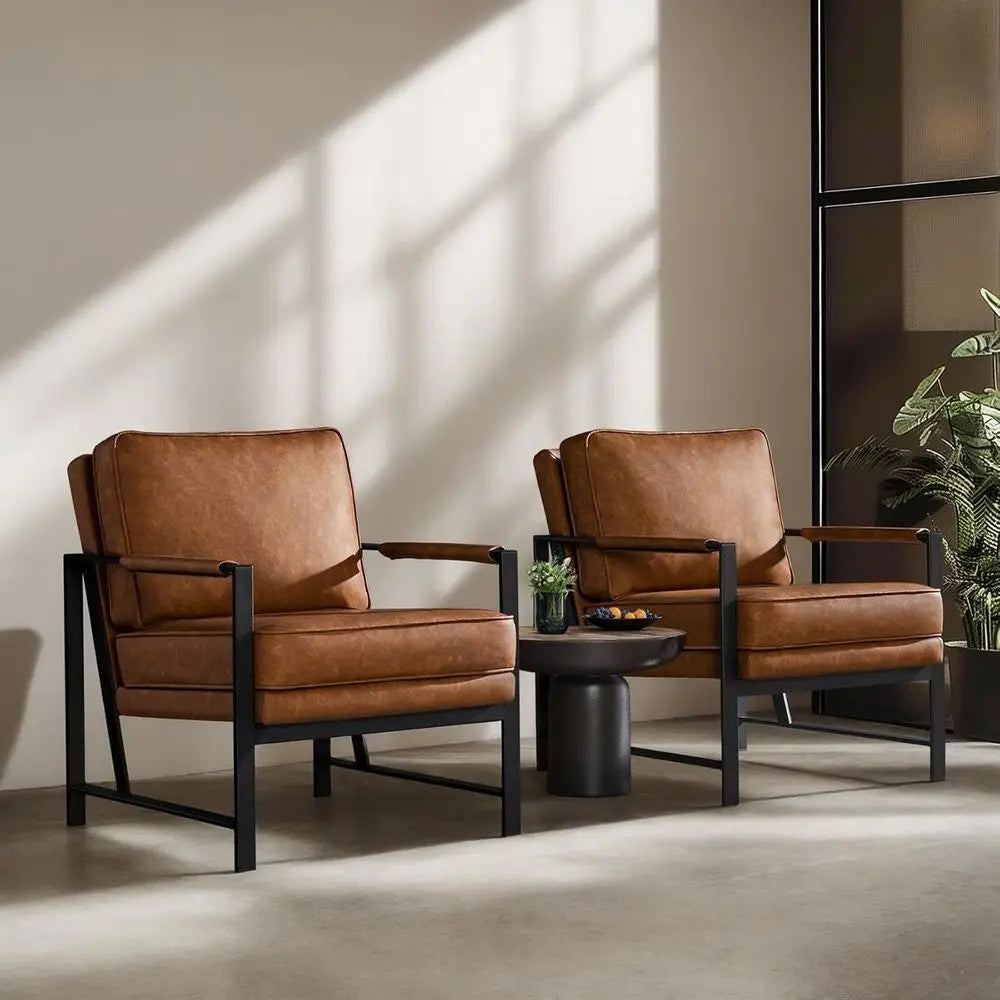 Pair of Oversized Faux Leather Accent Chairs for Living Room
